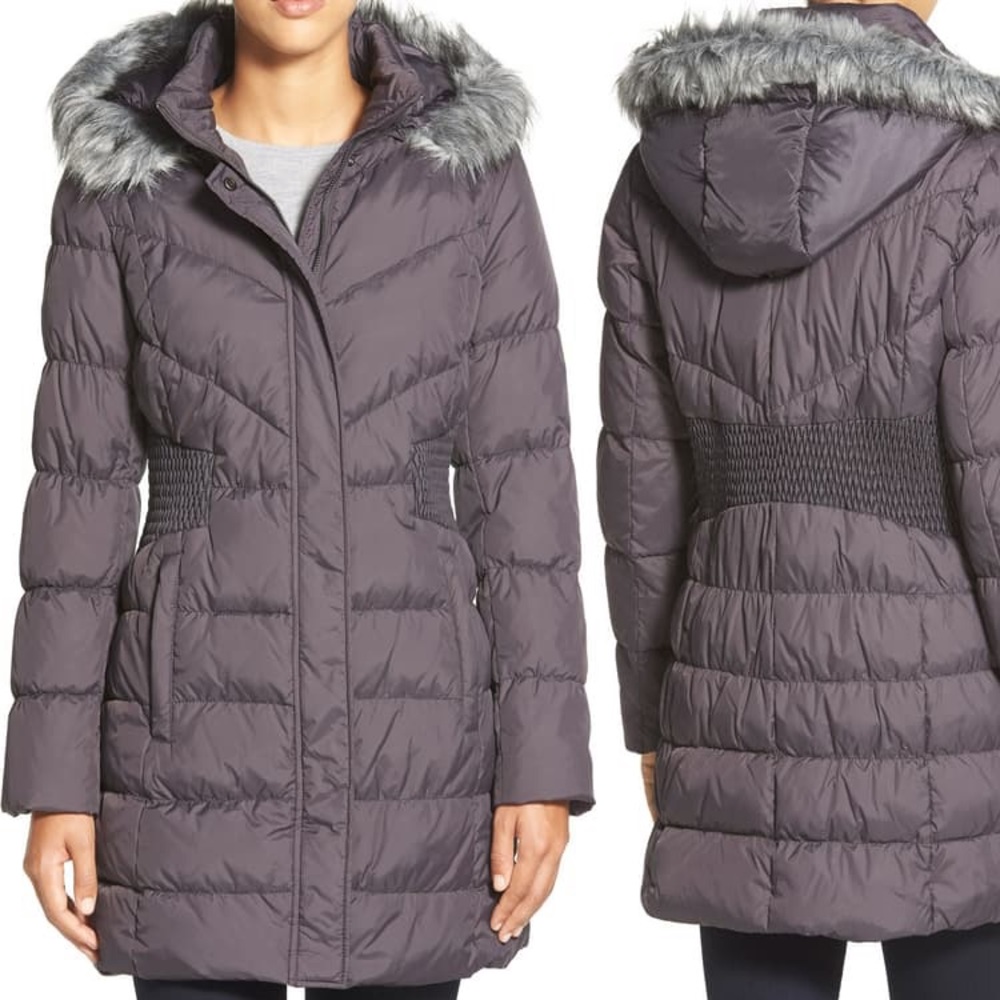 Via Spiga Down & Feather Fill Coat With Faux Fur